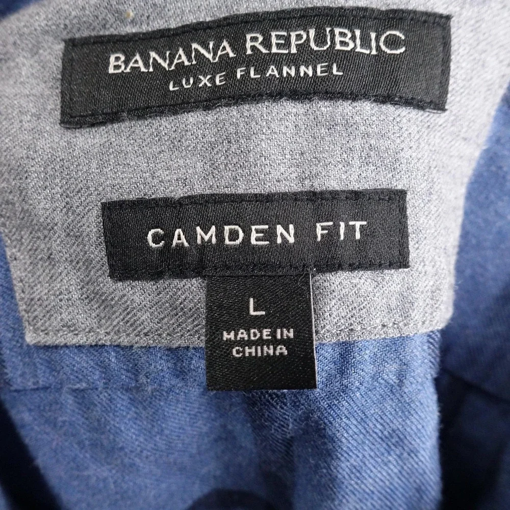 Banana‎ Republic Camden Fit Luxe Flannel Shirt Mens L Blue Plaid Button-Up